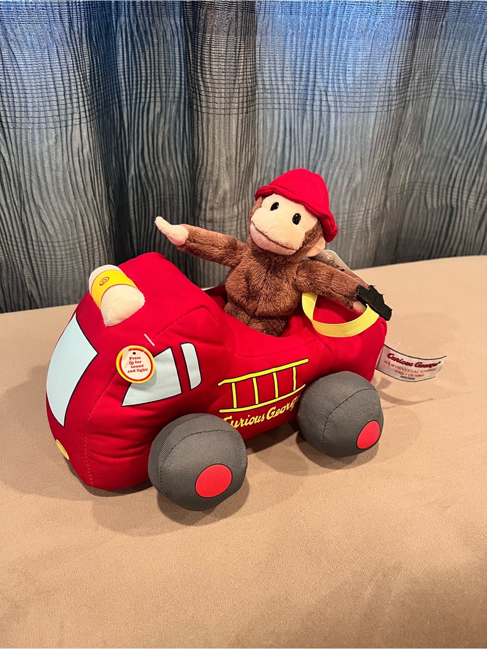 Gund Curios George Red Fire Truck Plush with Siren Flashing Lights